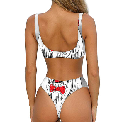 Red Cap Yorkshire Terrier Print Front Bow Tie Bikini