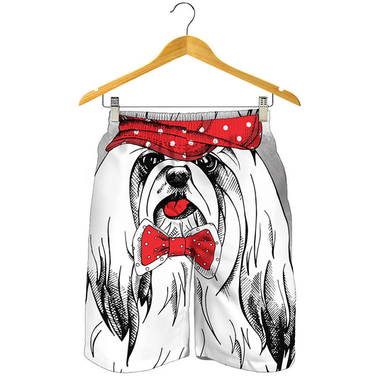 Red Cap Yorkshire Terrier Print Men's Shorts