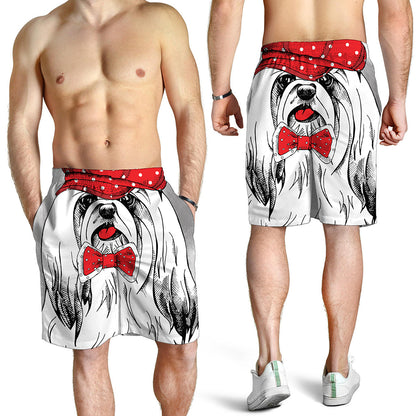 Red Cap Yorkshire Terrier Print Men's Shorts
