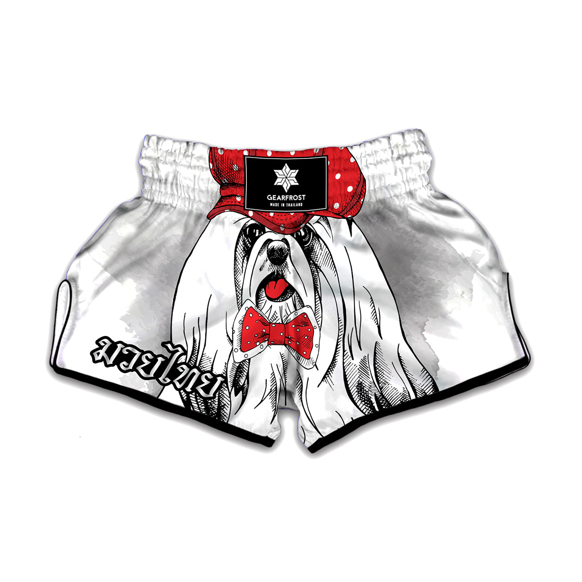Red Cap Yorkshire Terrier Print Muay Thai Boxing Shorts