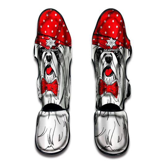 Red Cap Yorkshire Terrier Print Muay Thai Shin Guard