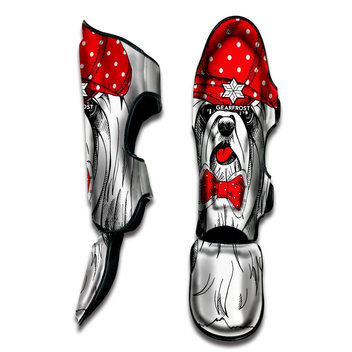 Red Cap Yorkshire Terrier Print Muay Thai Shin Guard