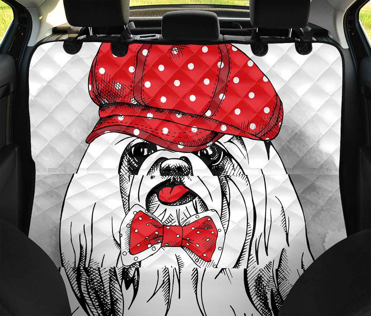 Red Cap Yorkshire Terrier Print Pet Car Back Seat Cover