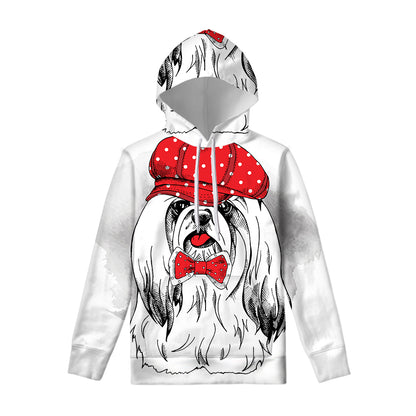 Red Cap Yorkshire Terrier Print Pullover Hoodie