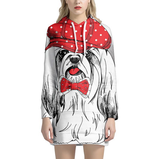 Red Cap Yorkshire Terrier Print Pullover Hoodie Dress