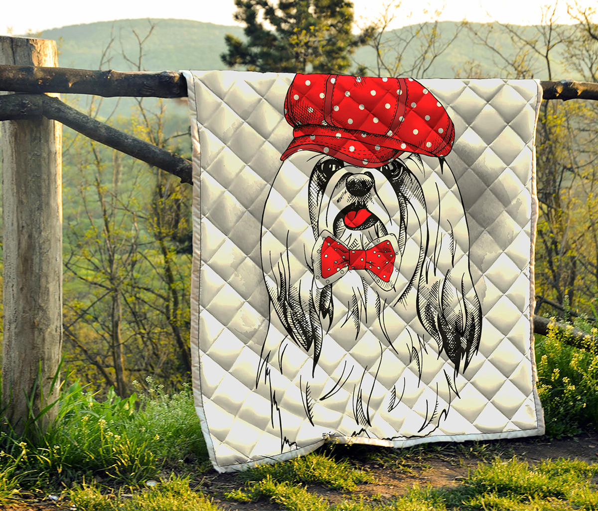 Red Cap Yorkshire Terrier Print Quilt