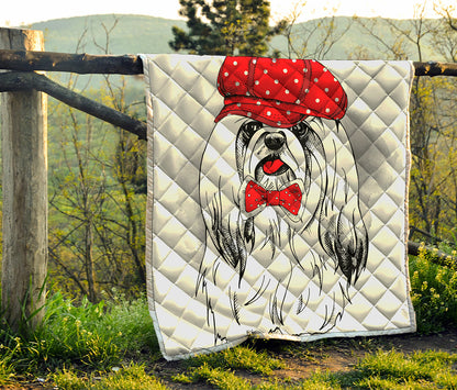 Red Cap Yorkshire Terrier Print Quilt
