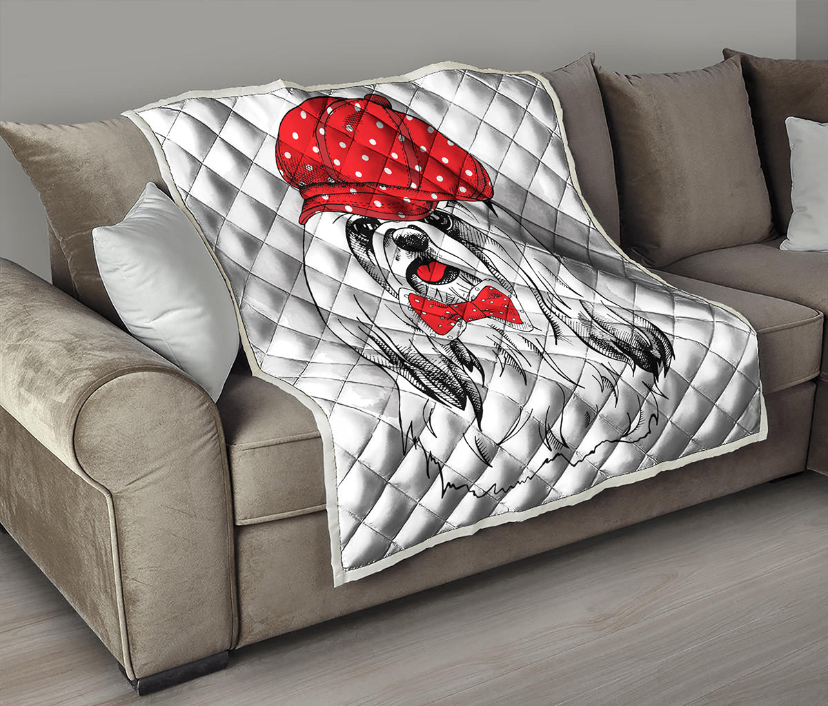 Red Cap Yorkshire Terrier Print Quilt