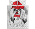 Red Cap Yorkshire Terrier Print Quilt Bed Set