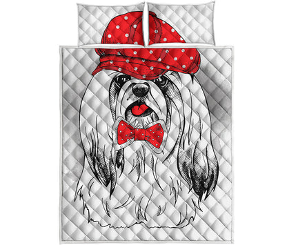 Red Cap Yorkshire Terrier Print Quilt Bed Set