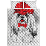 Red Cap Yorkshire Terrier Print Quilt Bed Set