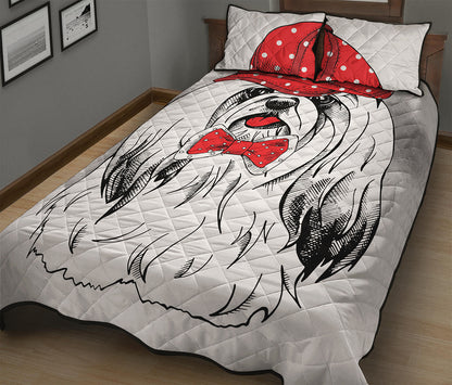 Red Cap Yorkshire Terrier Print Quilt Bed Set