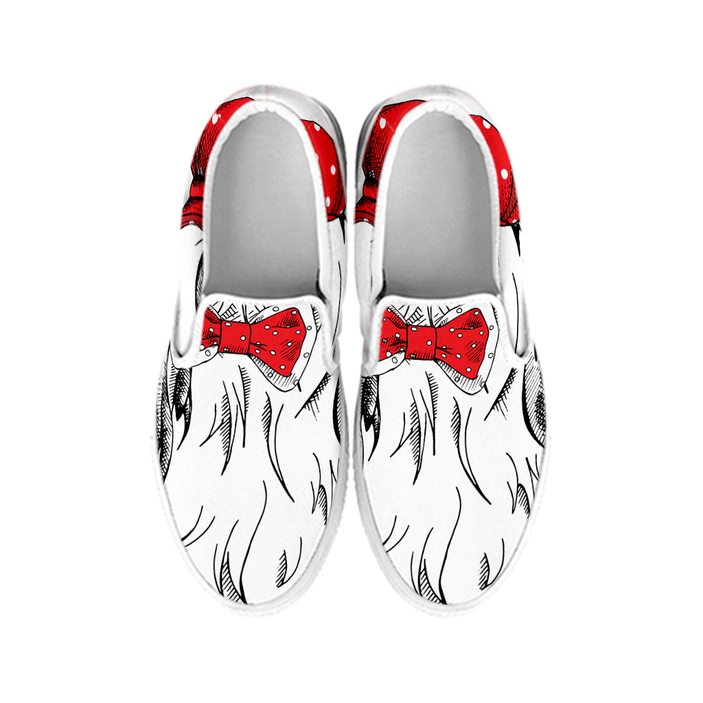 Red Cap Yorkshire Terrier Print White Slip On Shoes