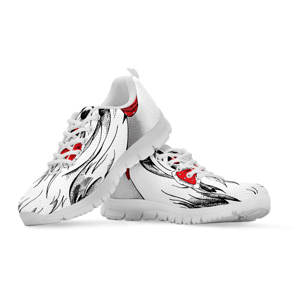 Red Cap Yorkshire Terrier Print White Sneakers