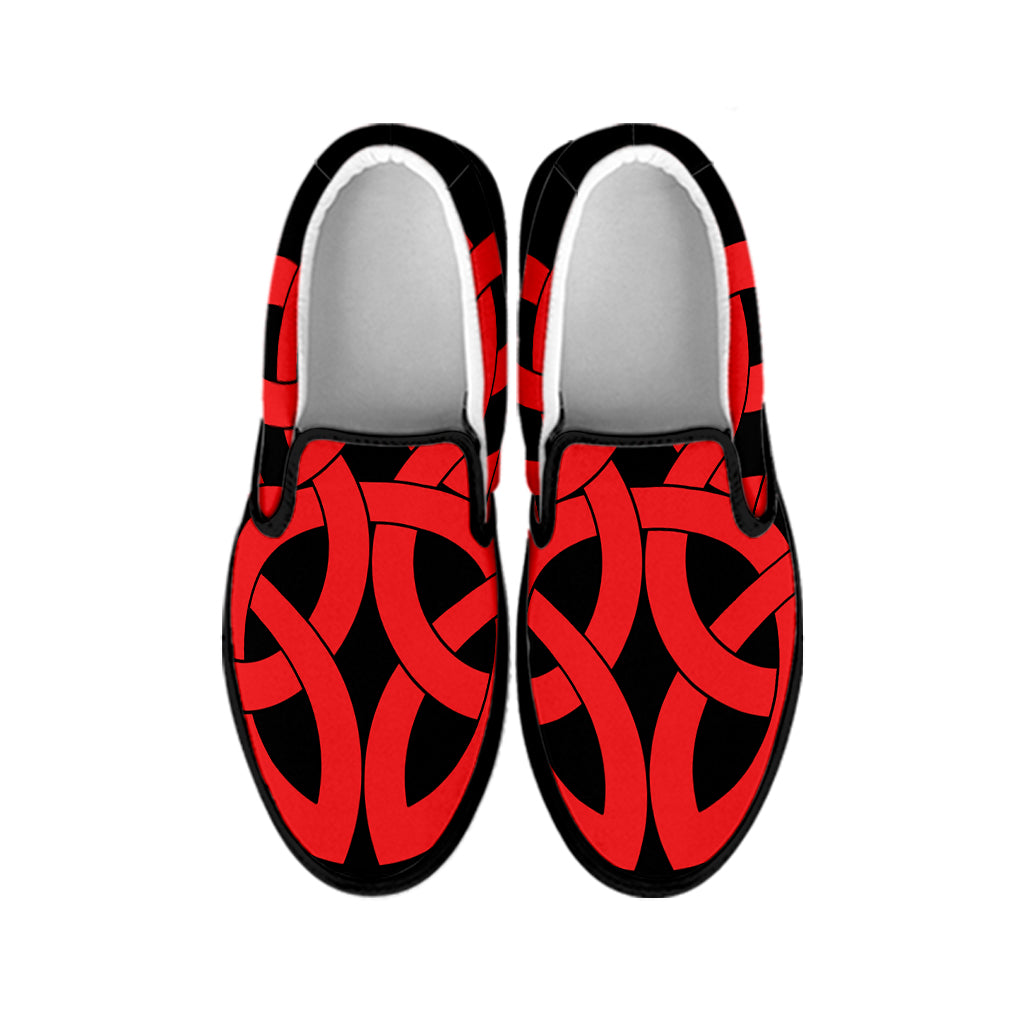 Red Celtic Knot Print Black Slip On Shoes