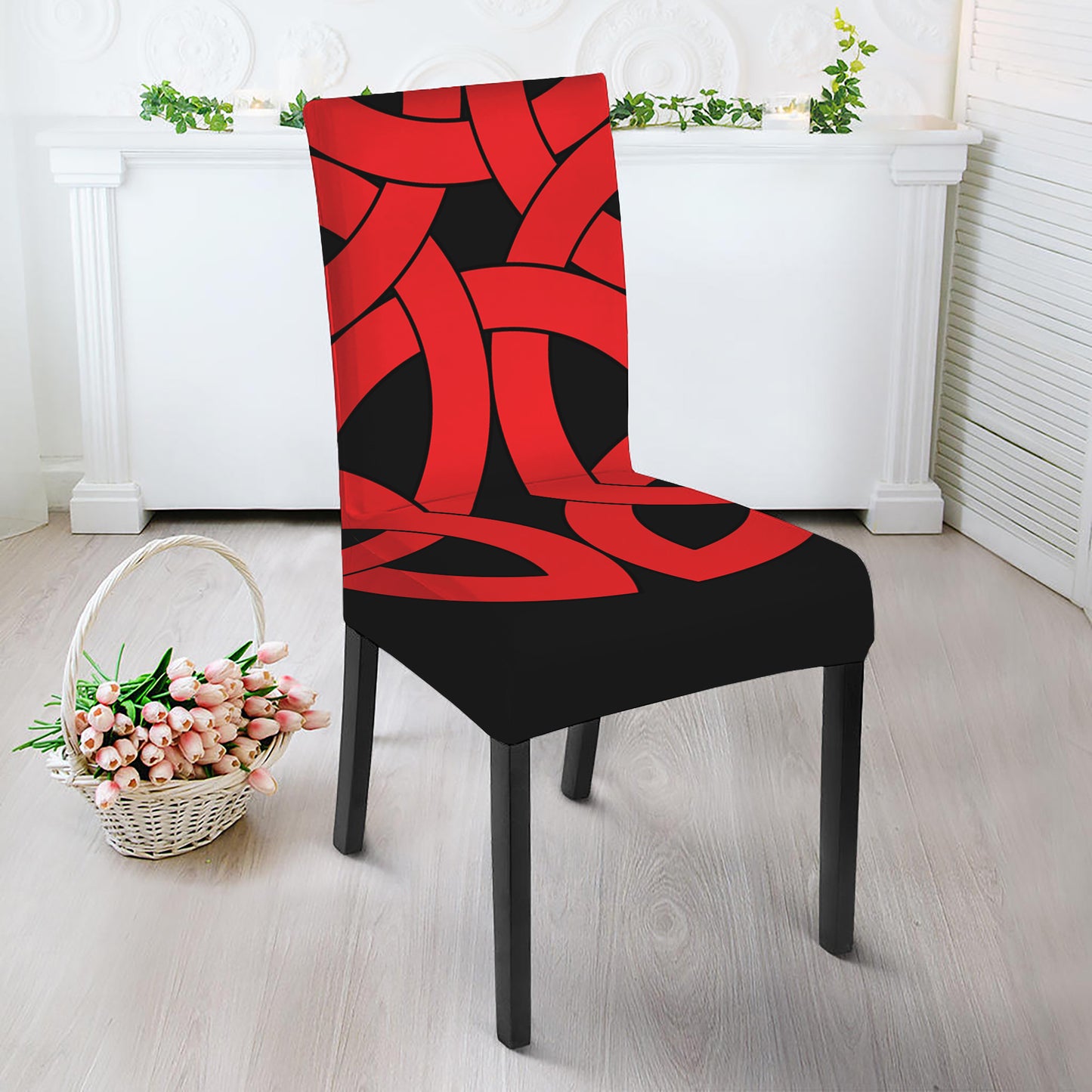 Red Celtic Knot Print Dining Chair Slipcover
