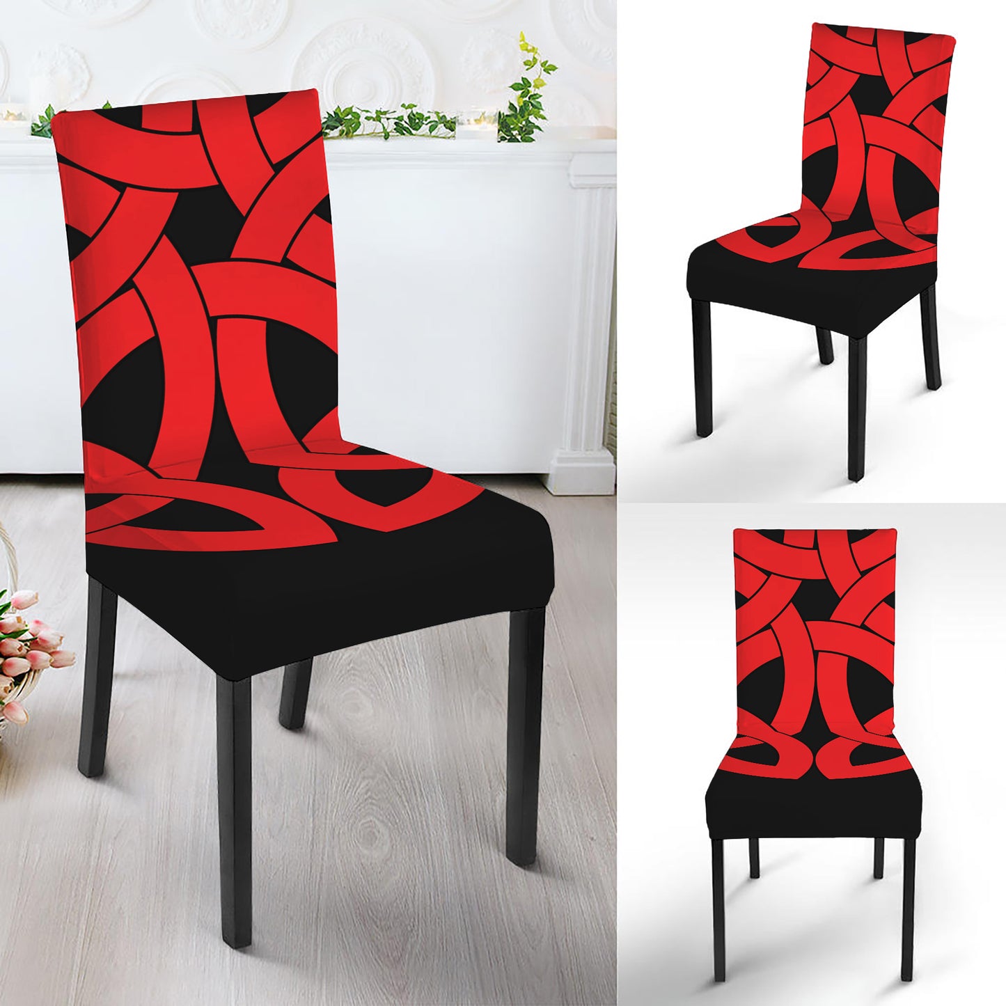 Red Celtic Knot Print Dining Chair Slipcover