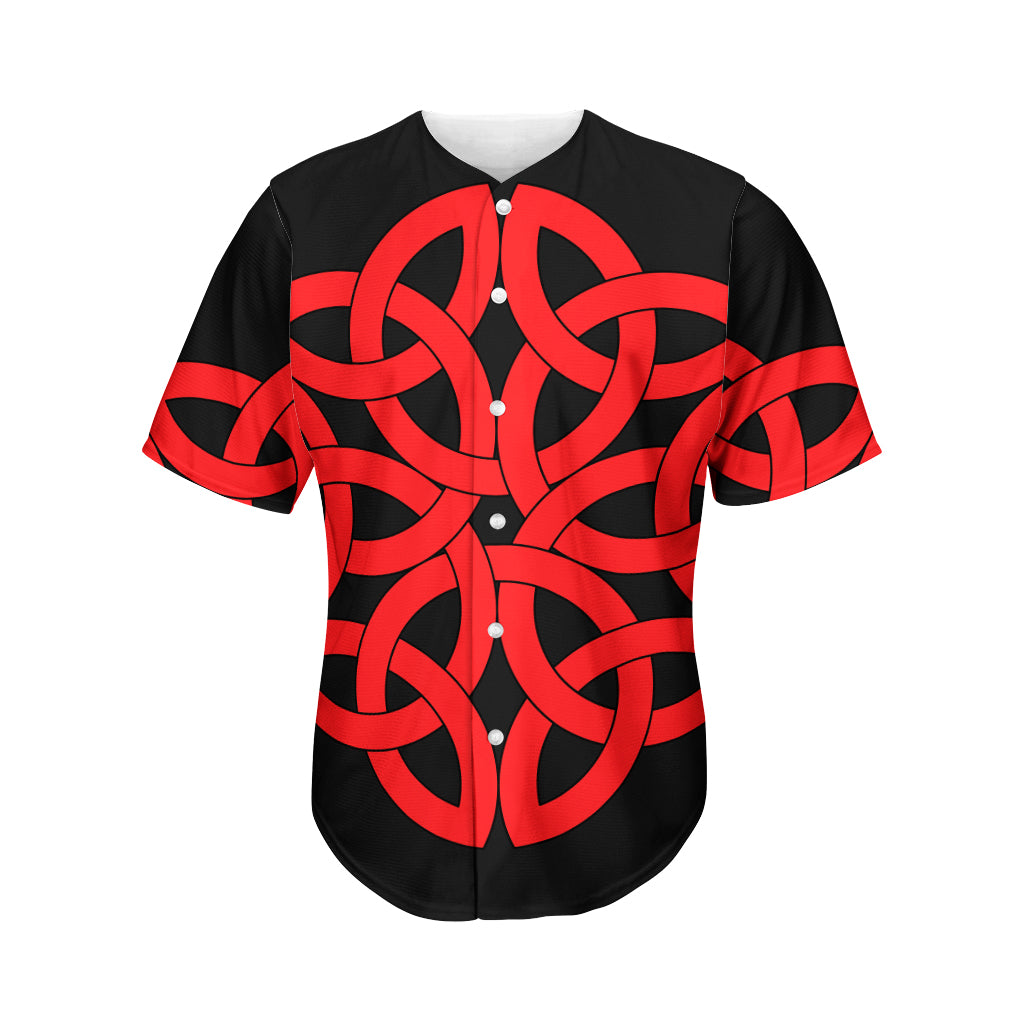 Red Celtic Knot Print Men's Baseball Jersey