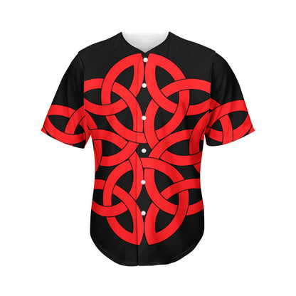 Red Celtic Knot Print Men's Baseball Jersey