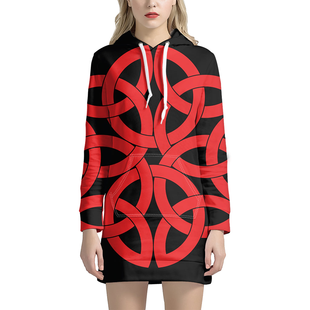 Red Celtic Knot Print Pullover Hoodie Dress