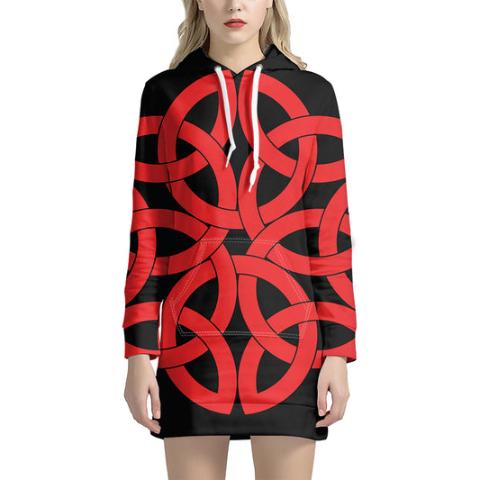 Red Celtic Knot Print Pullover Hoodie Dress