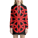 Red Celtic Knot Print Pullover Hoodie Dress