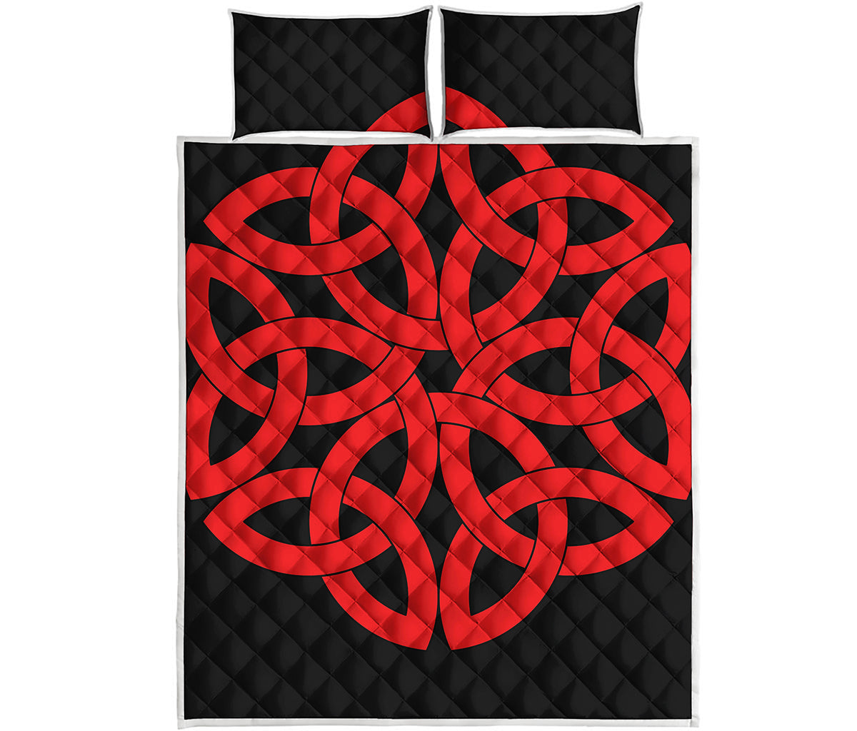 Red Celtic Knot Print Quilt Bed Set