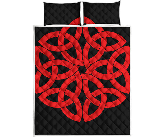 Red Celtic Knot Print Quilt Bed Set