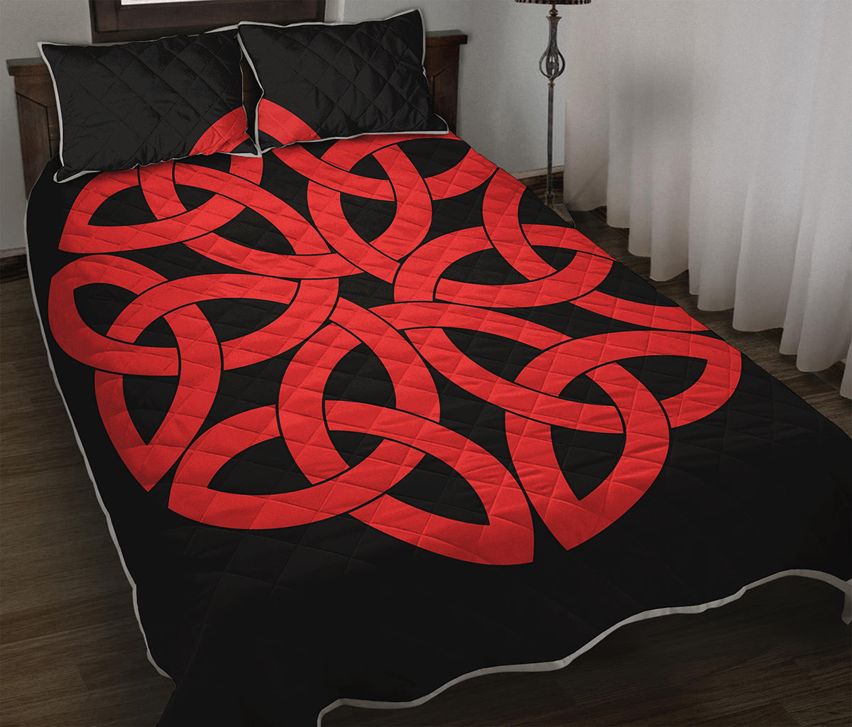 Red Celtic Knot Print Quilt Bed Set