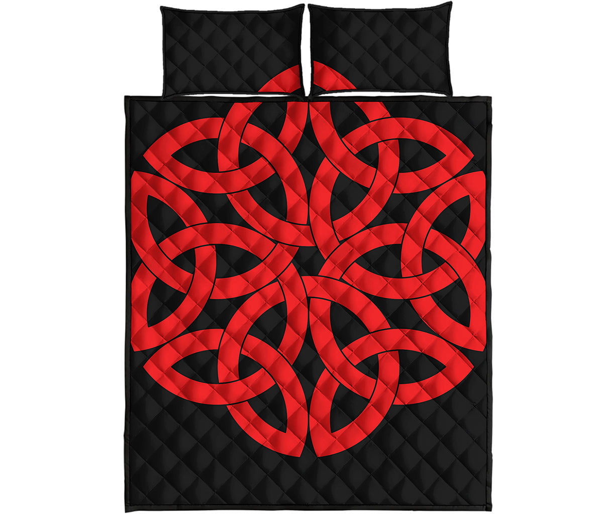 Red Celtic Knot Print Quilt Bed Set