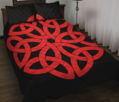Red Celtic Knot Print Quilt Bed Set