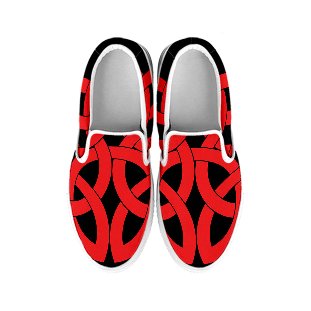 Red Celtic Knot Print White Slip On Shoes