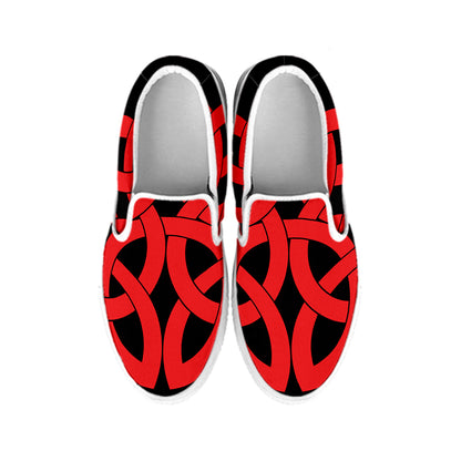 Red Celtic Knot Print White Slip On Shoes