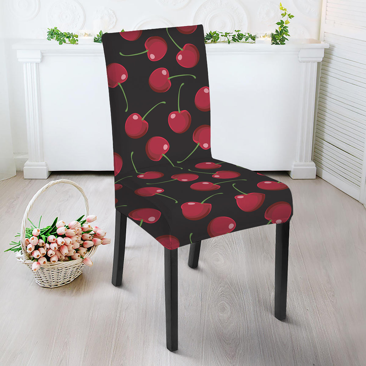 Red Cherry Pattern Print Dining Chair Slipcover