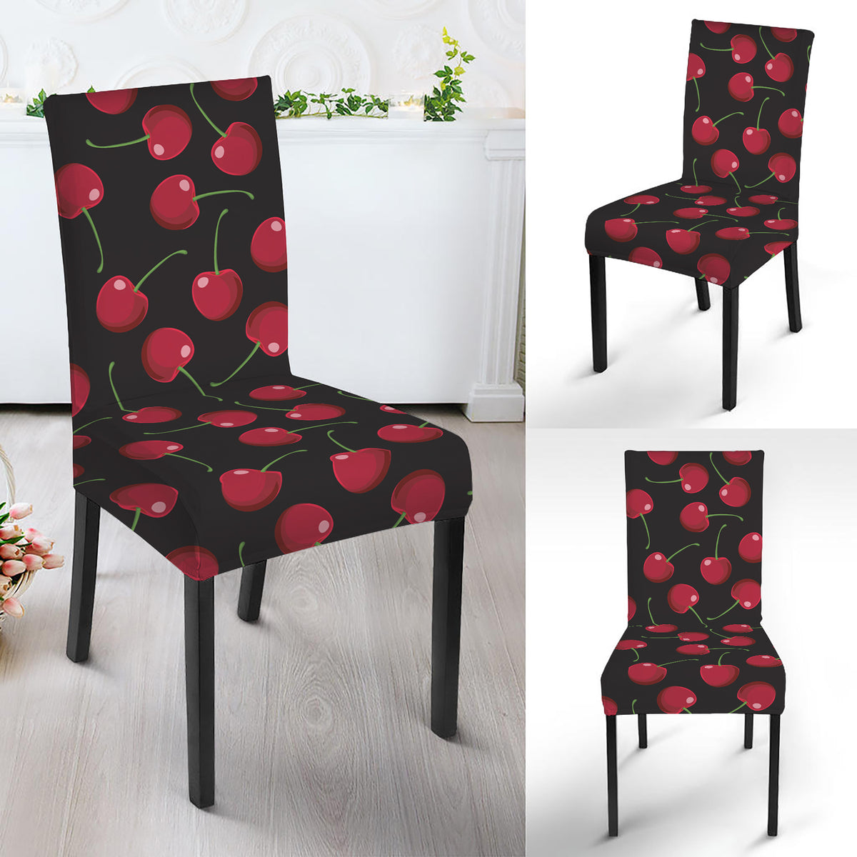 Red Cherry Pattern Print Dining Chair Slipcover
