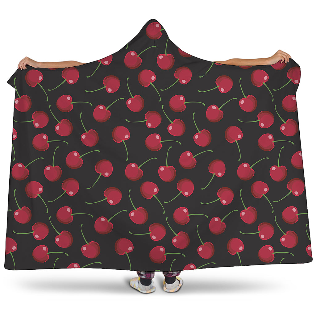 Red Cherry Pattern Print Hooded Blanket