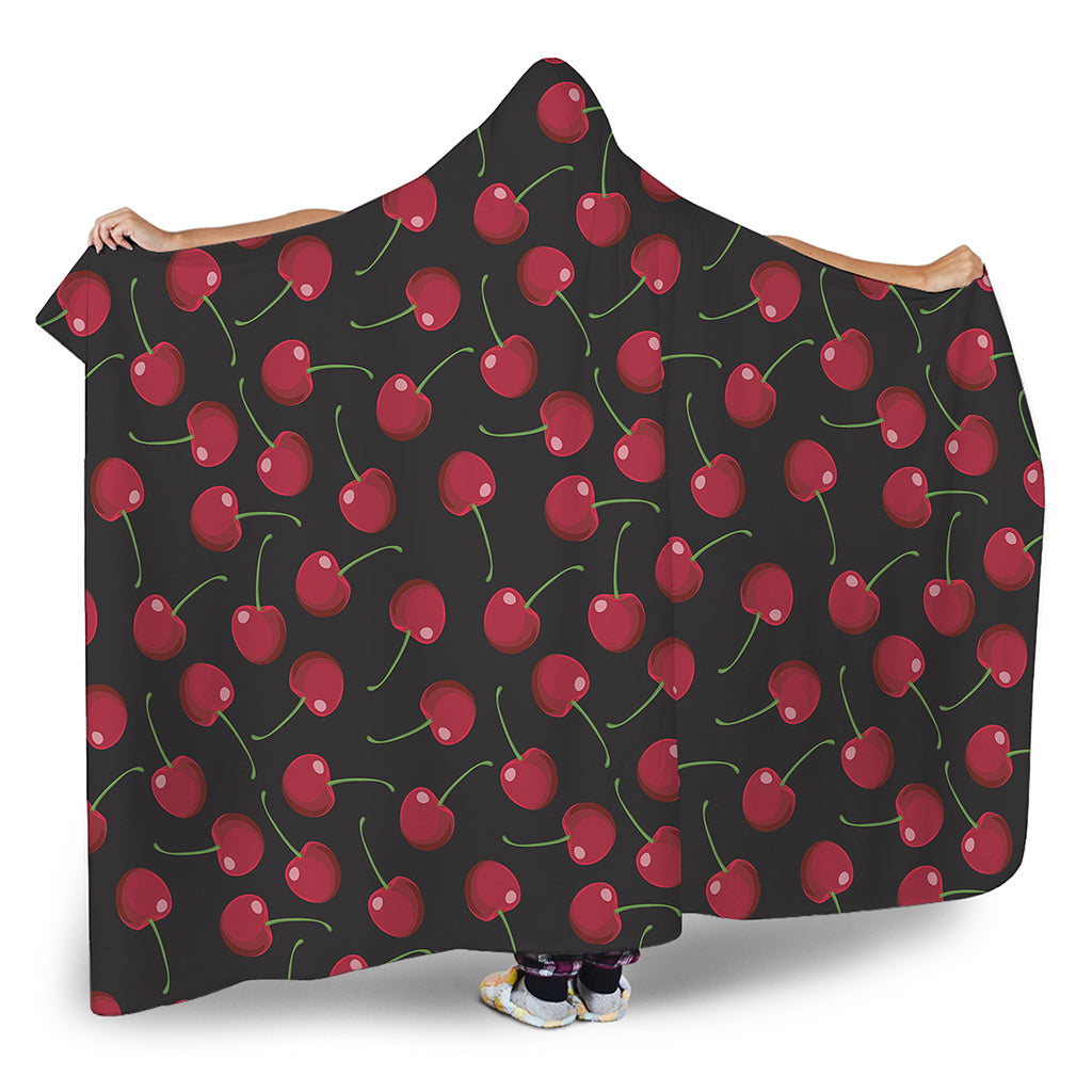 Red Cherry Pattern Print Hooded Blanket