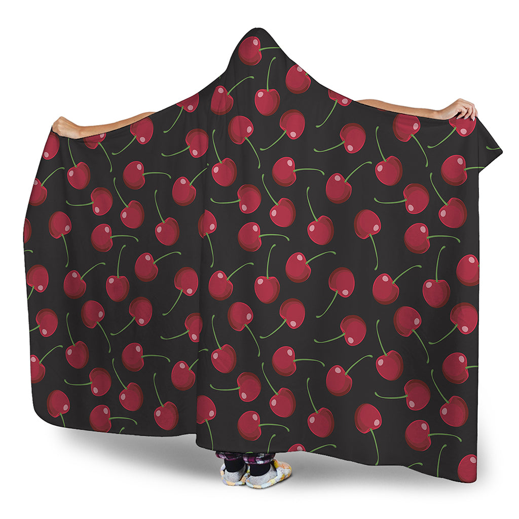 Red Cherry Pattern Print Hooded Blanket