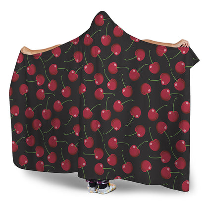 Red Cherry Pattern Print Hooded Blanket