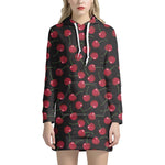 Red Cherry Pattern Print Hoodie Dress