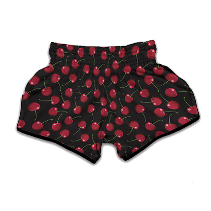 Red Cherry Pattern Print Muay Thai Boxing Shorts