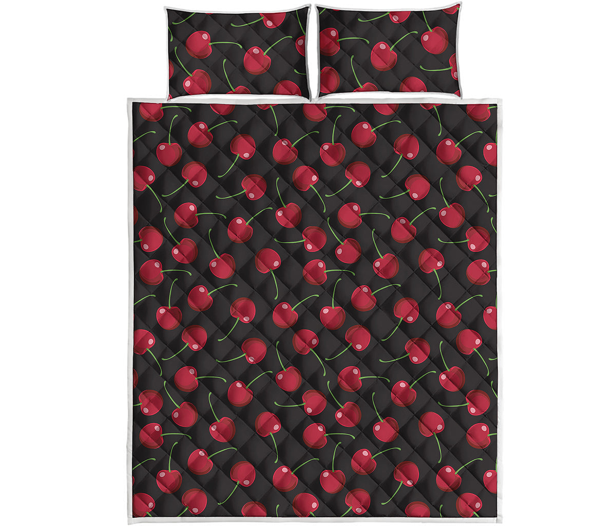 Red Cherry Pattern Print Quilt Bed Set
