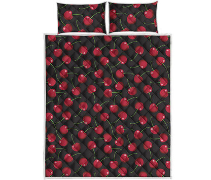 Red Cherry Pattern Print Quilt Bed Set
