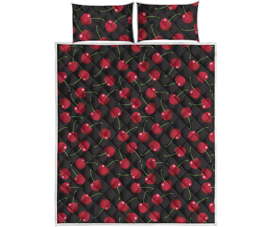 Red Cherry Pattern Print Quilt Bed Set