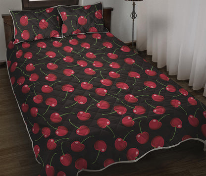 Red Cherry Pattern Print Quilt Bed Set