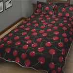 Red Cherry Pattern Print Quilt Bed Set