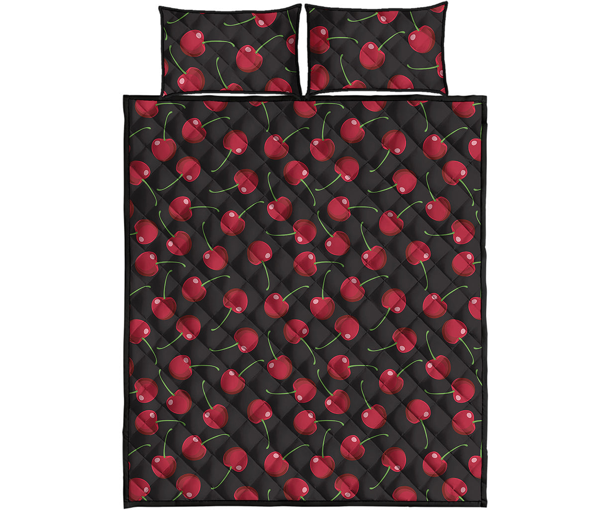 Red Cherry Pattern Print Quilt Bed Set