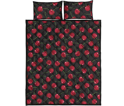 Red Cherry Pattern Print Quilt Bed Set