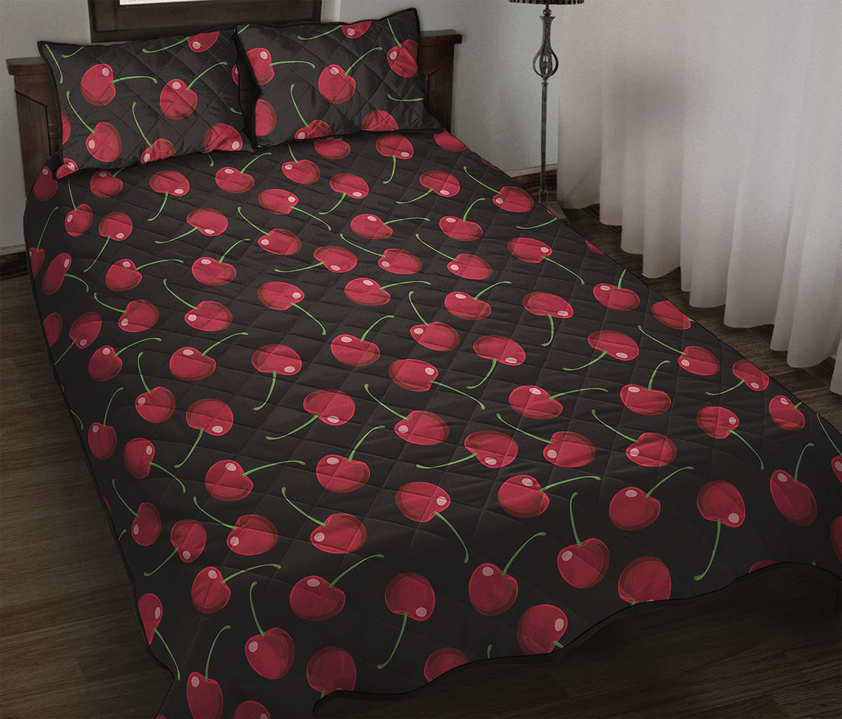 Red Cherry Pattern Print Quilt Bed Set