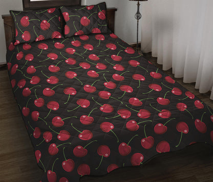 Red Cherry Pattern Print Quilt Bed Set